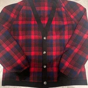 Pendleton Red and Black Wool Cardigan Sweater Size Large